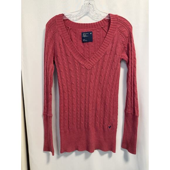 American Eagle | Y2K Womens Long Sleeve Cable Knit V-Neck Sweater- Medium - Picture 1 of 6
